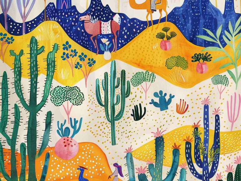 沙漠儿童画，沙漠风景画儿童