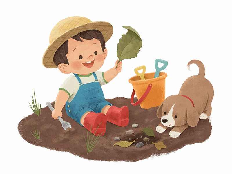 儿童种瓜时讨人喜欢的样子，儿童学种瓜的样子