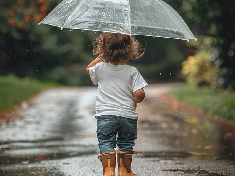 小男孩打雨伞简笔画 简笔画打着雨伞的小男孩