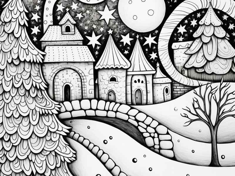雪夜儿童画，雪夜简笔画