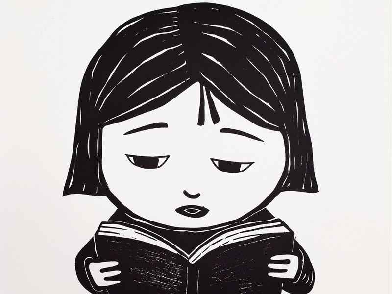 听儿童故事女孩，小女孩听故事的简笔画