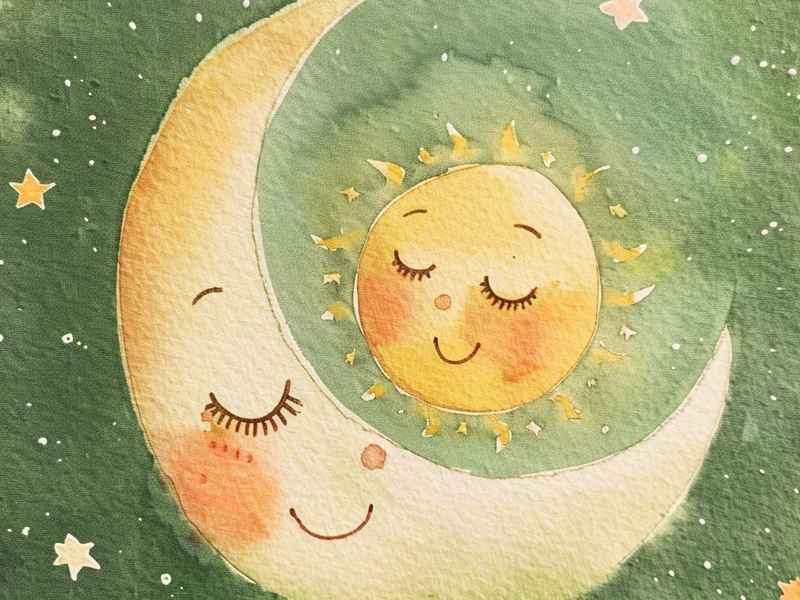 太阳月亮绘画儿童画 - 太阳和月亮儿童画