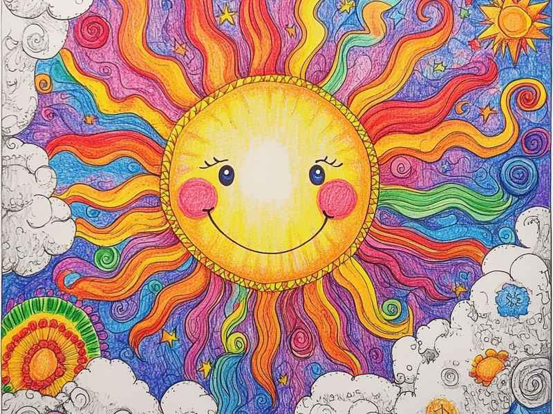 太阳月亮绘画儿童画 - 太阳和月亮儿童画