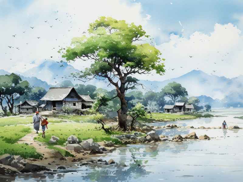 乡村儿童生活的古诗配画、描写儿童乡村生活的诗配画