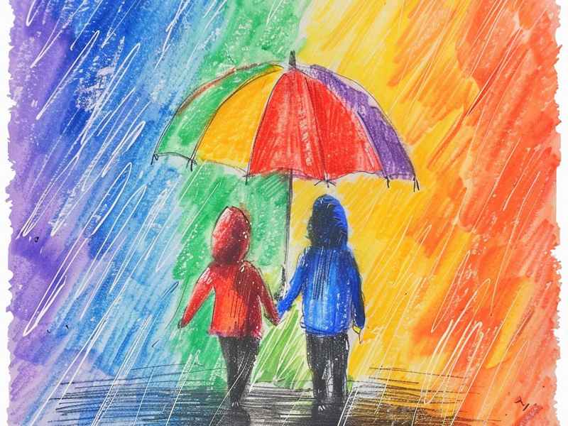 下雨了儿童画，下雨了儿童画二年级