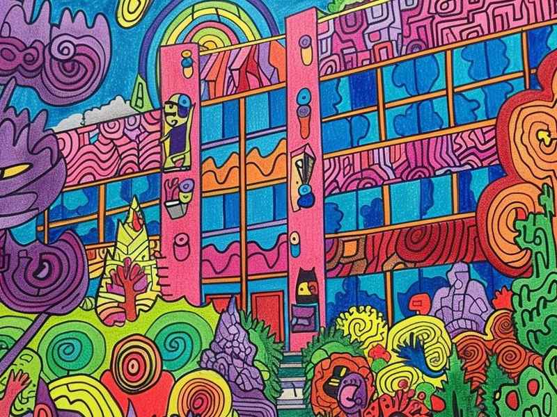 学校儿童画图片、儿童画学校的简笔画图片大全