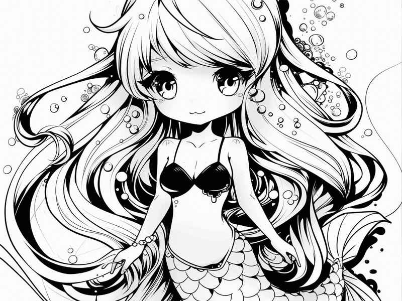 美人鱼公主简笔画涂色可打印，美人鱼公主简笔画彩色 简单