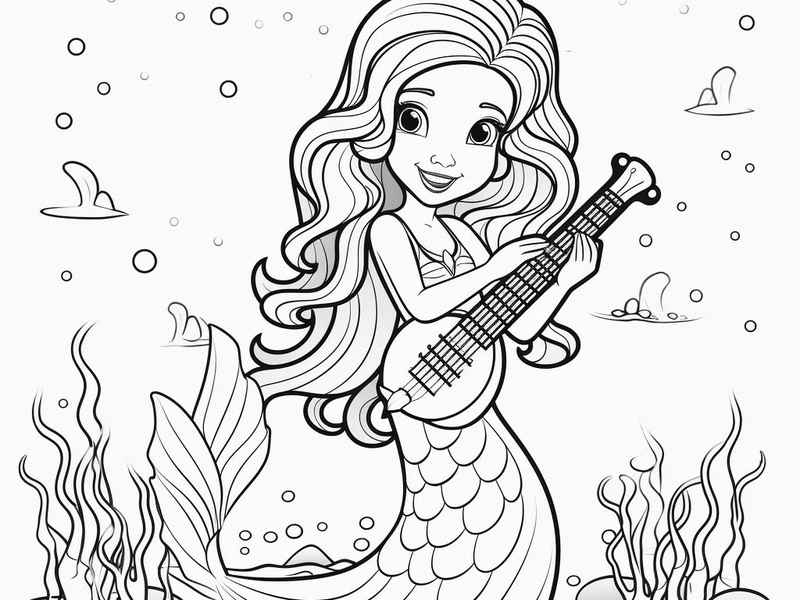 美人鱼公主简笔画涂色可打印，美人鱼公主简笔画彩色 简单